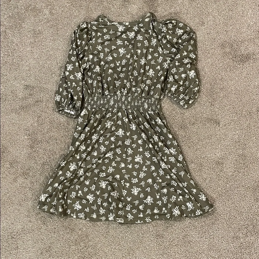 Market & Spruce Olive Dress with White Floral Design